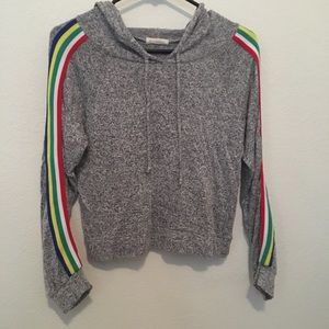 Heather Gray Hoodie with Colored Striped Sleeves